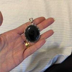 Silver Black Onyx Oval Pendant Necklace - Women Jewelry